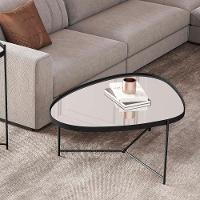 Mesa De Centro Organica Alamanda Espelhada Com Pés Metálicos Preto-preto - 2