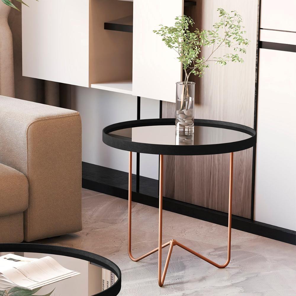 Mesa Lateral Alamanda Sala Espelhada Com Pés Metálicos Preto-bronze - 2