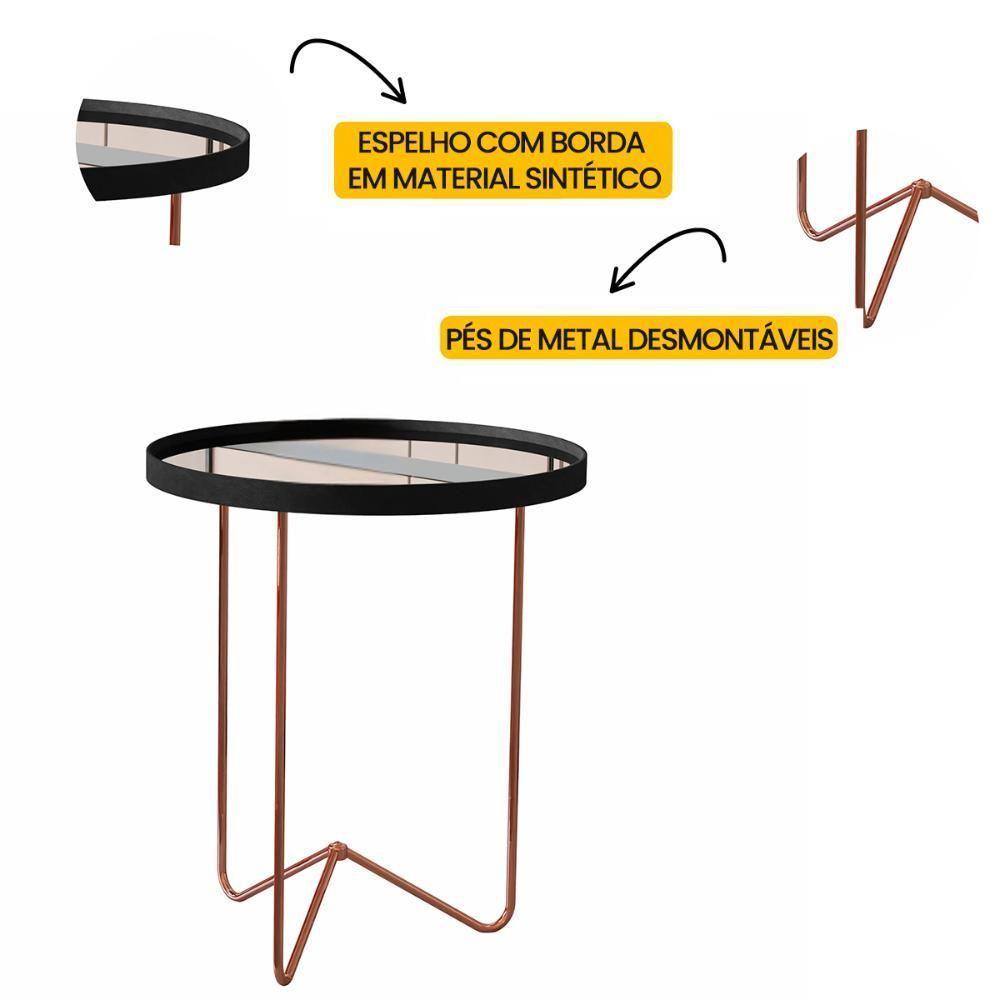 Mesa Lateral Alamanda Sala Espelhada Com Pés Metálicos Preto-bronze - 3
