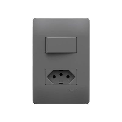 Interruptor Simples E Tomada 2p+t 20a Fame Habitat Onix Com Placa 4x2 Onix