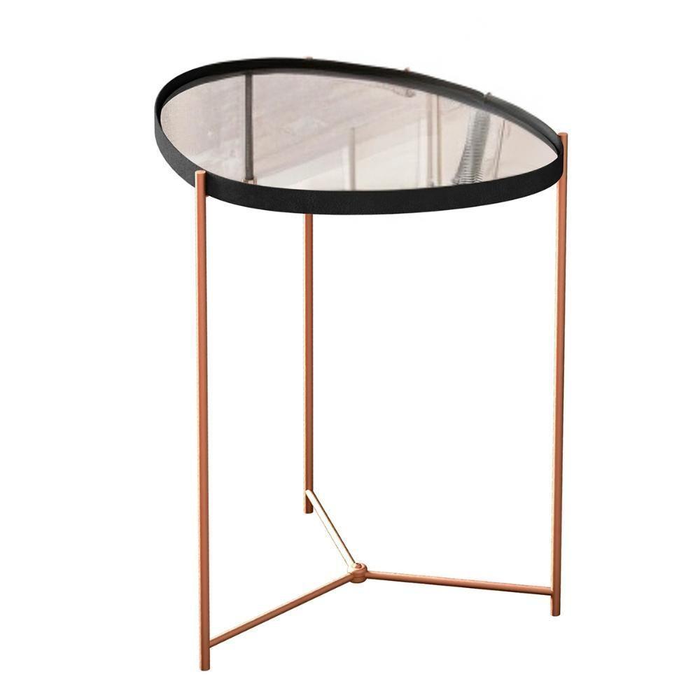 Mesa Lateral Orgânica Alamanda Espelhada Com Pés Metálicos Preto-bronze - 1