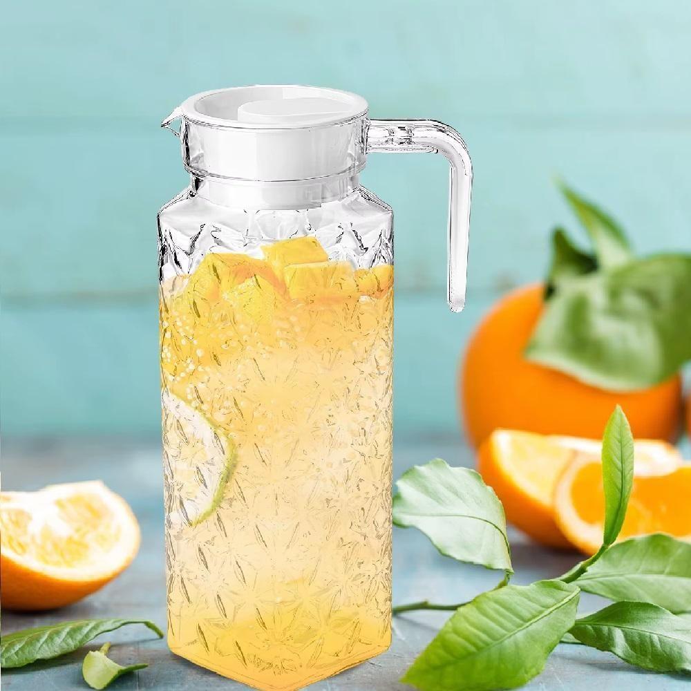 Jarra Vidro 1 Litro Diamond Tampa Suqueira Cristal Suco Agua Bebidas Porta De Geladeira Alca Decorada Transparente - 4