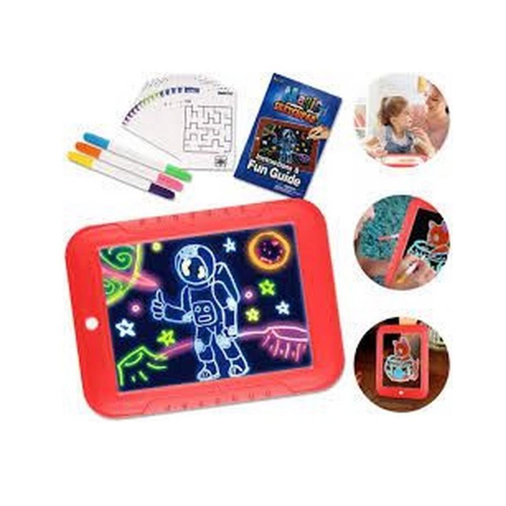 Lousa Magica De Desenhos 30 Atividades Neon 3d Led Quadro Iluminado Infantil Kit Completo 3 Canetas Tablet Criança Aviso - 2