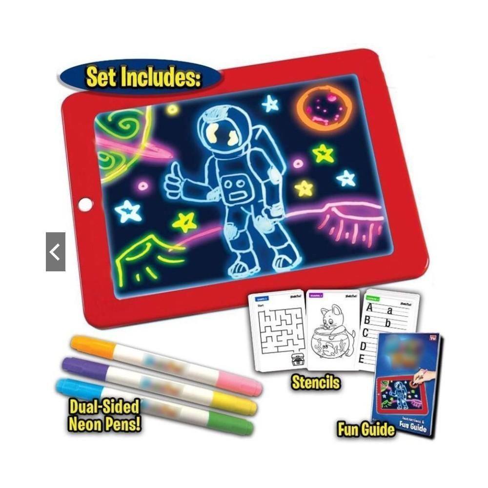 Lousa Magica De Desenhos 30 Atividades Neon 3d Led Quadro Iluminado Infantil Kit Completo 3 Canetas Tablet Criança Aviso - 3