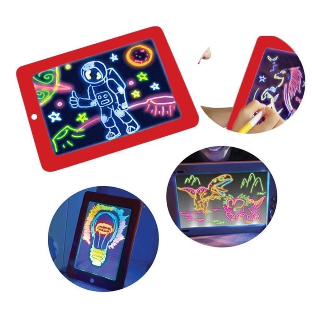 Lousa Magica De Desenhos 30 Atividades Neon 3d Led Quadro Iluminado Infantil Kit Completo 3 Canetas Tablet Criança Aviso - 4