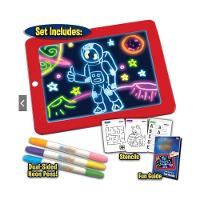 Lousa Magica De Desenhos 30 Atividades Neon 3d Led Quadro Iluminado Infantil Kit Completo 3 Canetas Tablet Criança Aviso - 3