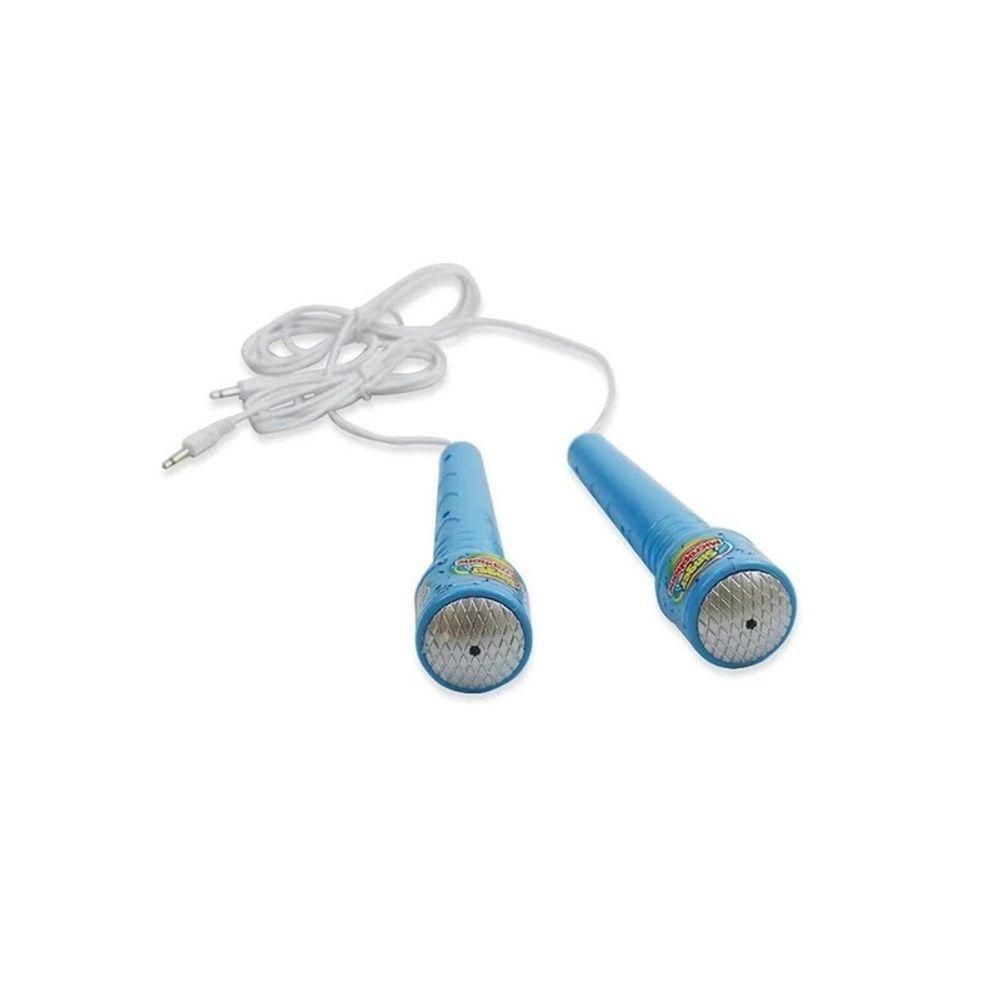 Kit Microfone Infantil Duplo Pedestal Luz Som Conecta Celula - 6
