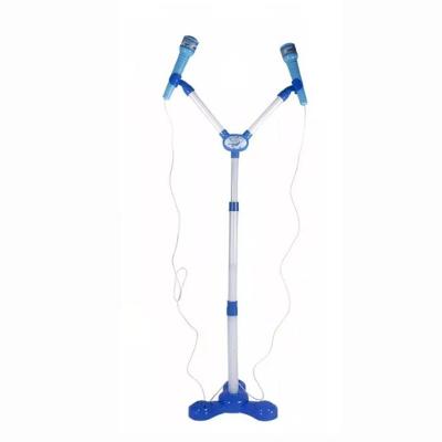 Kit Microfone Infantil Duplo Pedestal Luz Som Conecta Celula