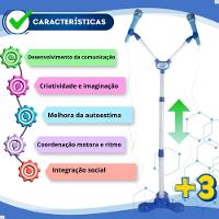 Kit Microfone Infantil Duplo Pedestal Luz Som Conecta Celula - 9