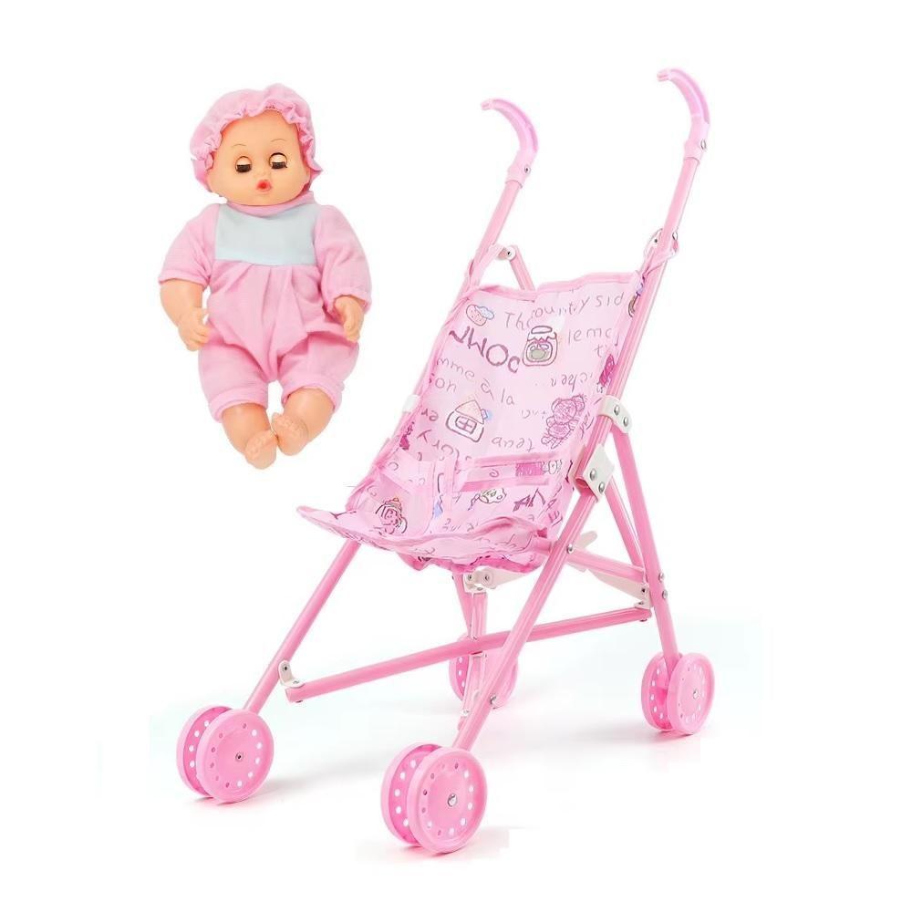 Boneca Bebe Com Carrinho De Passeio Dobravel Infantil Reborn Brinquedo - 1