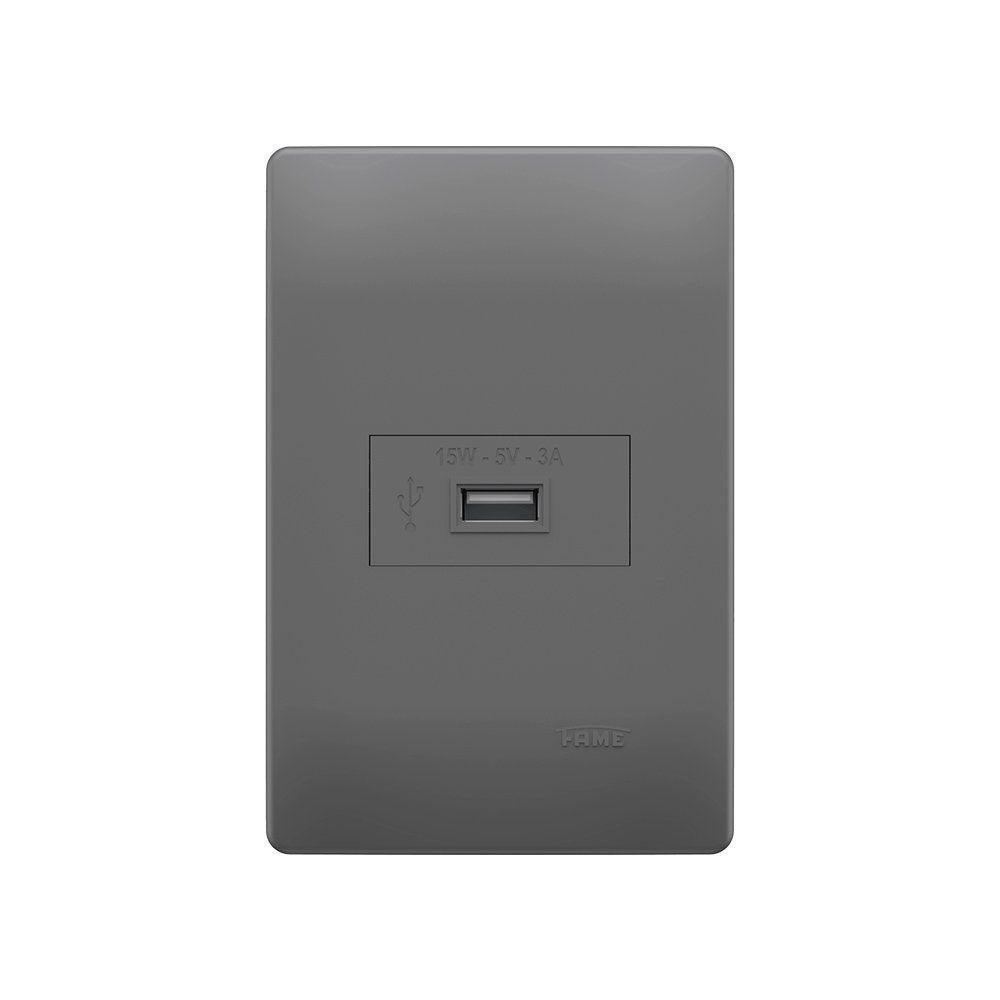 Tomada Usb Fame Habitat Onix 15w Com Placa 4x2 Onix - 1