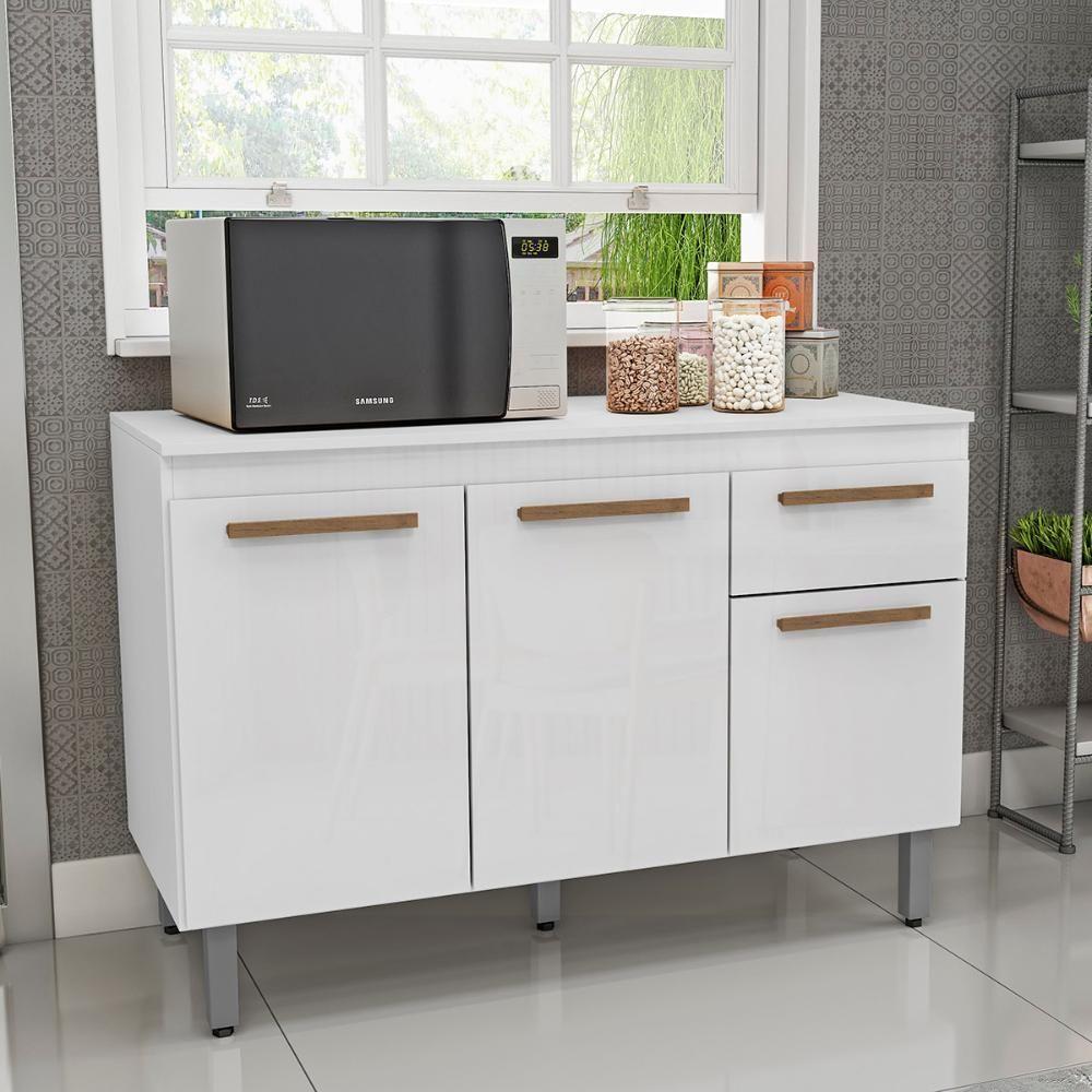 Balcão Copa Com Tampo Para Cozinha 3 Portas E 1 Gaveta Branco-branco - 2