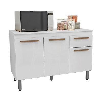 Balcão Copa Com Tampo Para Cozinha 3 Portas E 1 Gaveta Branco-branco