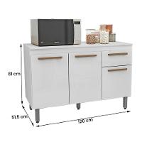 Balcão Copa Com Tampo Para Cozinha 3 Portas E 1 Gaveta Branco-branco - 4