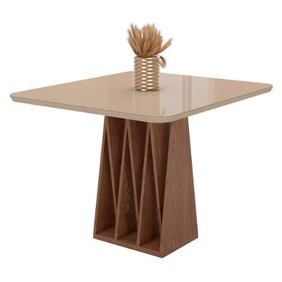 Mesa De Jantar Orquestra 4 Lugares Com Tampo De Vidro Carvalho-fendi