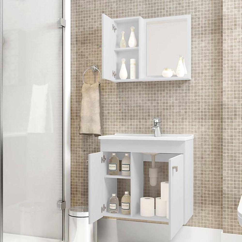 Gabinete Armario Banheiro Munique Com Cuba E Espelheira Branco - 3