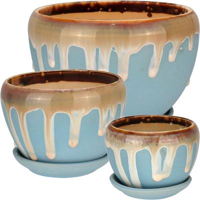 Jogo 3 Peças Cachepô Vaso Planta Decorativo Cerâmica Gelo