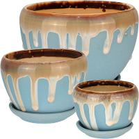 Jogo 3 Peças Cachepô Vaso Planta Decorativo Cerâmica Gelo - 1