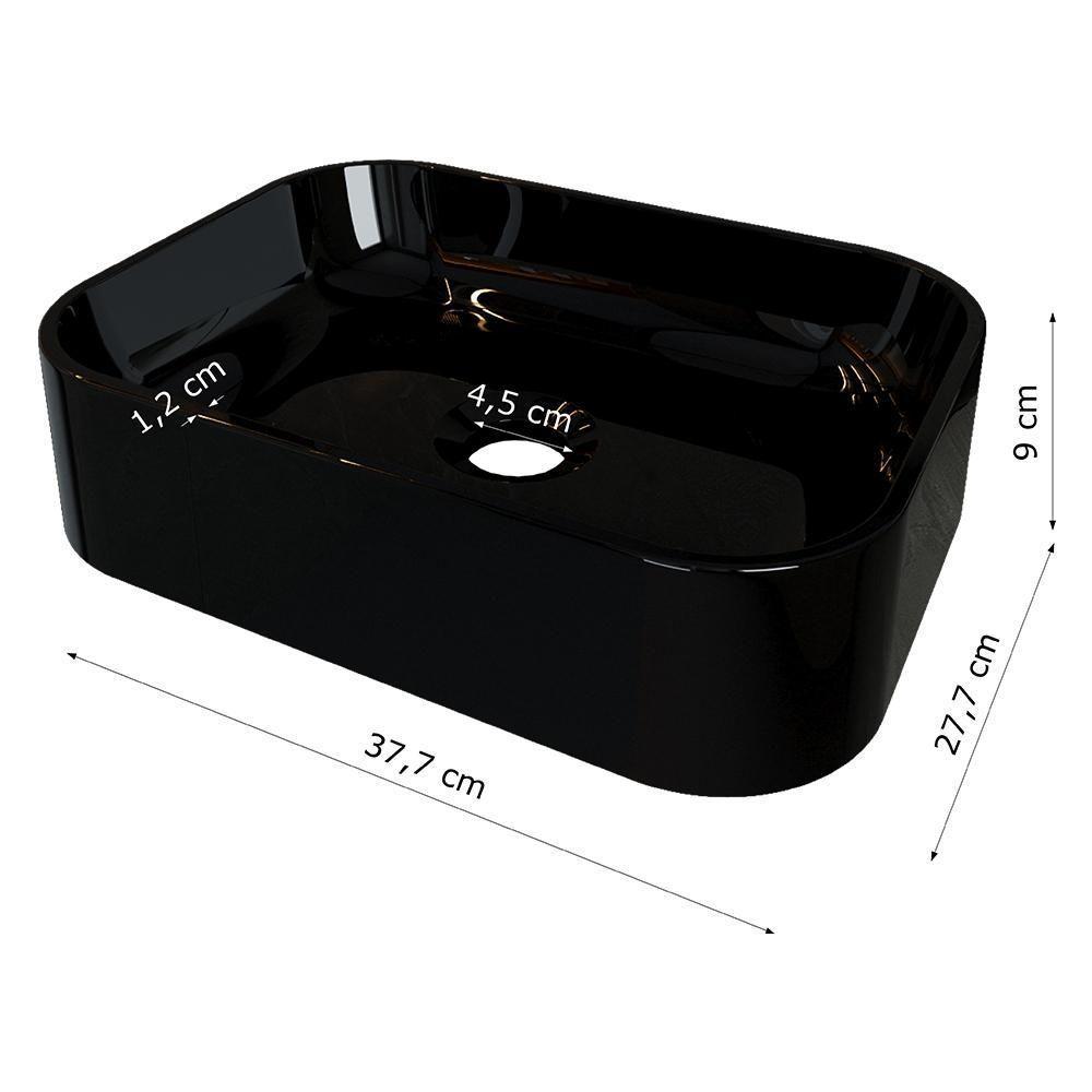 Cuba Pia Para Banheiro Retangular Oxford Preto Brilho - 3