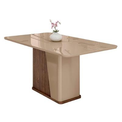 Mesa De Jantar Harmonia 6 Lugares Com Tampo De Vidro Carvalho-fendi