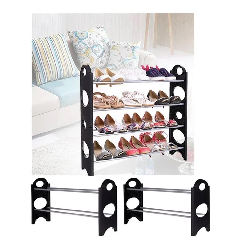 Sapateira 12 Pares Grande Ampliavel Empilhavel Estante Desmontavel 4 Prateleiras Em Aluminio Organizadora Preta - 2