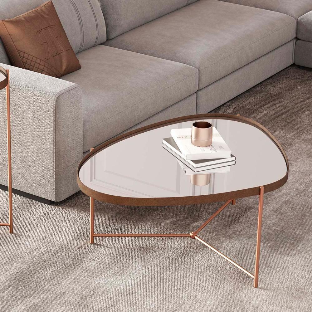 Mesa De Centro Organica Alamanda Espelhada Com Pés Metálicos Castanho-bronze - 2