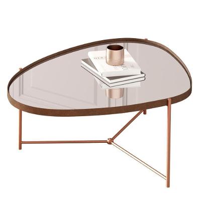 Mesa De Centro Organica Alamanda Espelhada Com Pés Metálicos Castanho-bronze