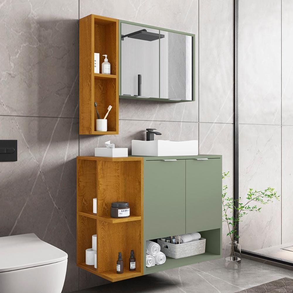 Gabinete Banheiro Ibiza 2 Portas Cuba E Armario Espelheira Pistache-naturale - 2