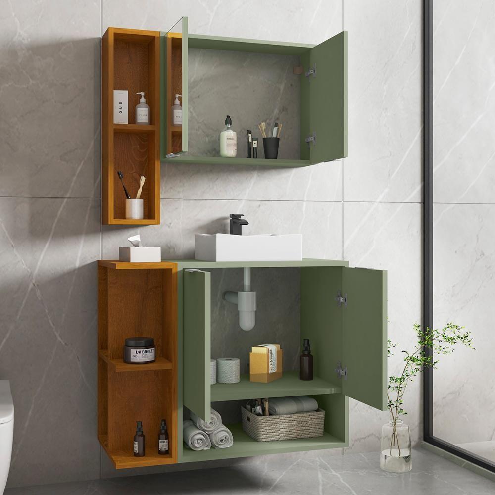 Gabinete Banheiro Ibiza 2 Portas Cuba E Armario Espelheira Pistache-naturale - 3