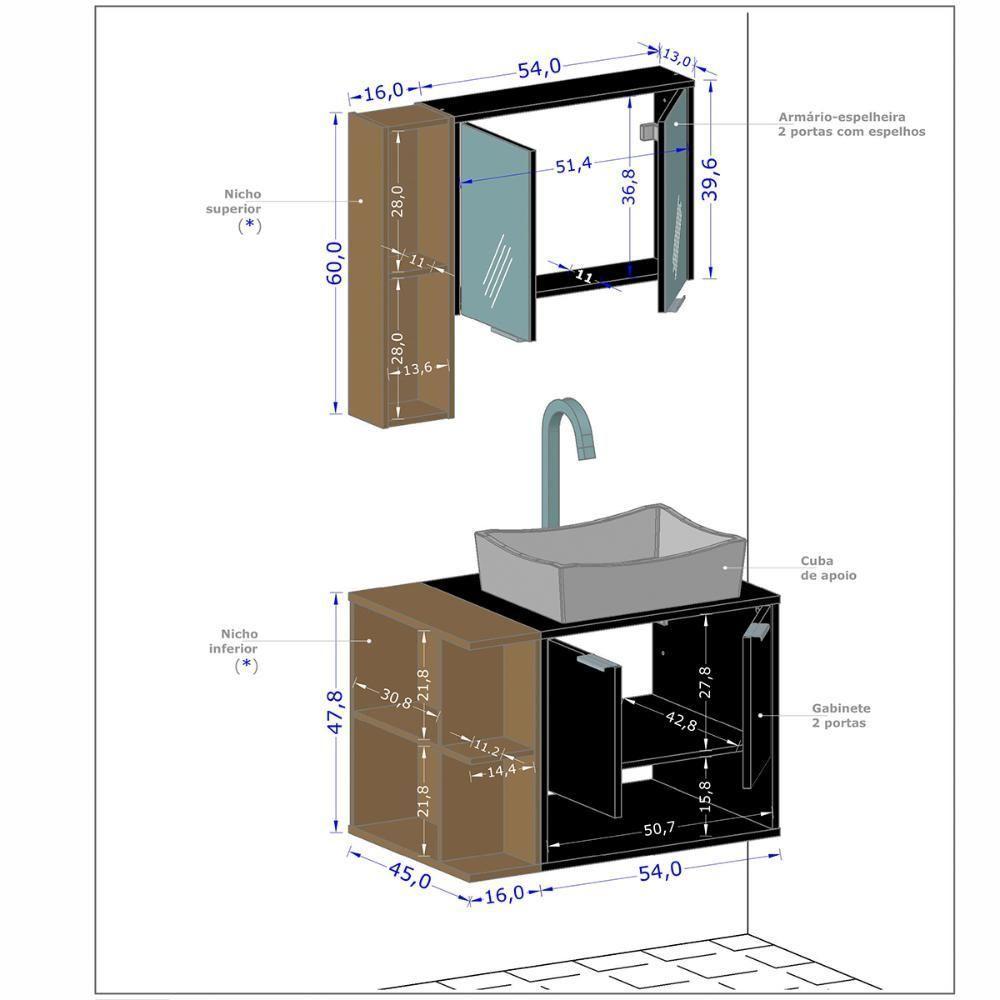 Gabinete Banheiro Ibiza 2 Portas Cuba E Armario Espelheira Pistache-naturale - 4