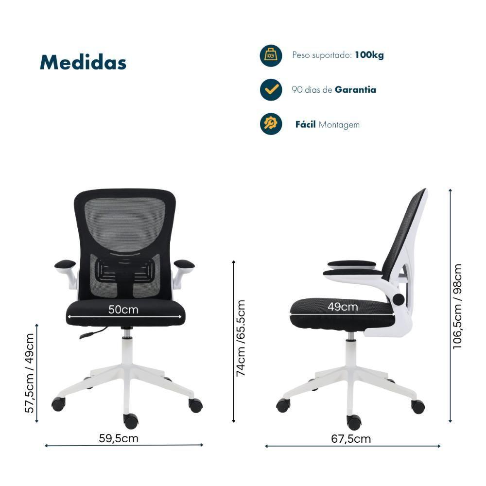 Cadeira De Escritório Home Office Ergonômica Diretor Bytes Com Encosto Em Tela Apoio Lombar E Braços Retráteis Branco - 7