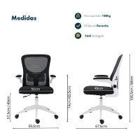 Cadeira De Escritório Home Office Ergonômica Diretor Bytes Com Encosto Em Tela Apoio Lombar E Braços Retráteis Branco - 7