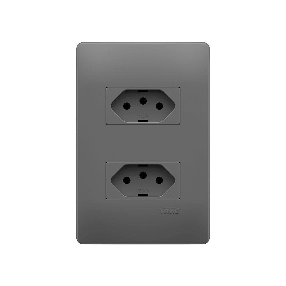 Tomada Dupla Fame Habitat Onix 2p+t 10a Com Placa 4x2 Onix - 1