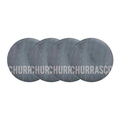 Jogo De Pratos Rasos Tramontina Churrasco Stone 4 Peças Em Porcelana