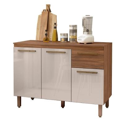 Balcão Copa Com Tampo Para Cozinha 3 Portas E 1 Gaveta Freijo-baunilha