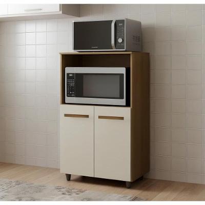 Balcão Multiuso Dispensa Para Microondas 2 Portas- Savana/off White Savana/off White