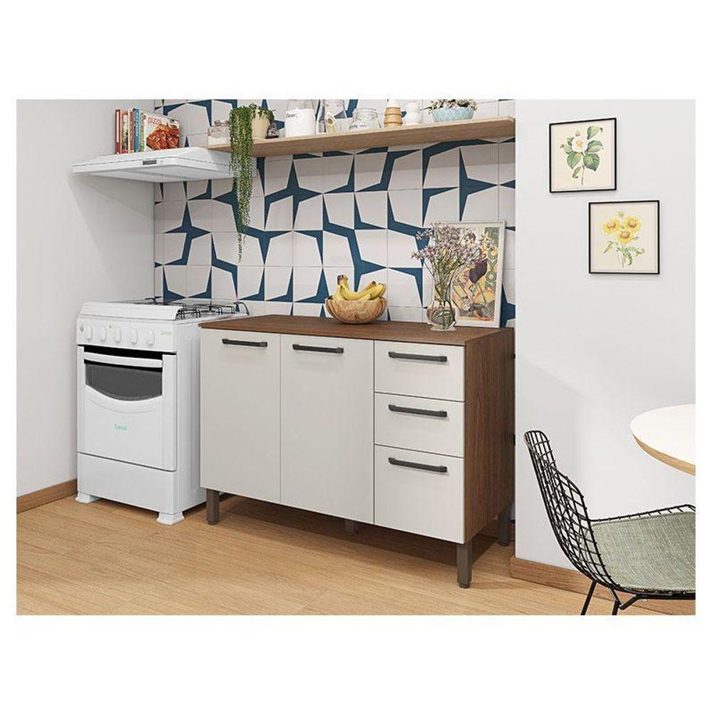 Balcão De Pia Ambiente Mad Versalhes 120 Cm Com Tampo Nogueira Off White - Kits Paraná - 1