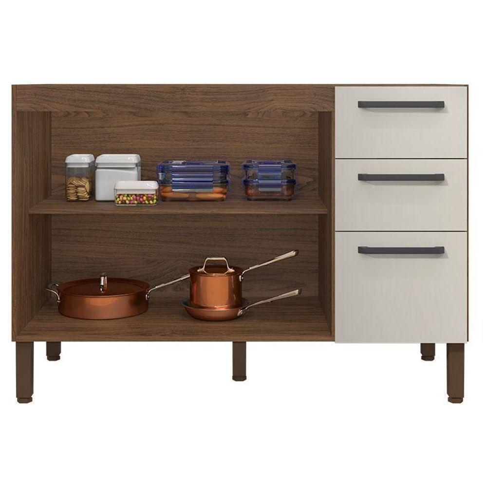 Balcão De Pia Ambiente Mad Versalhes 120 Cm Com Tampo Nogueira Off White - Kits Paraná - 3