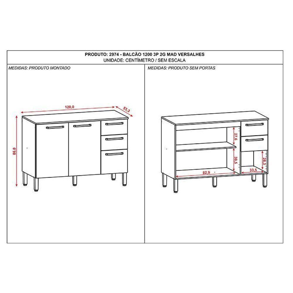 Balcão De Pia Ambiente Mad Versalhes 120 Cm Com Tampo Nogueira Off White - Kits Paraná - 4