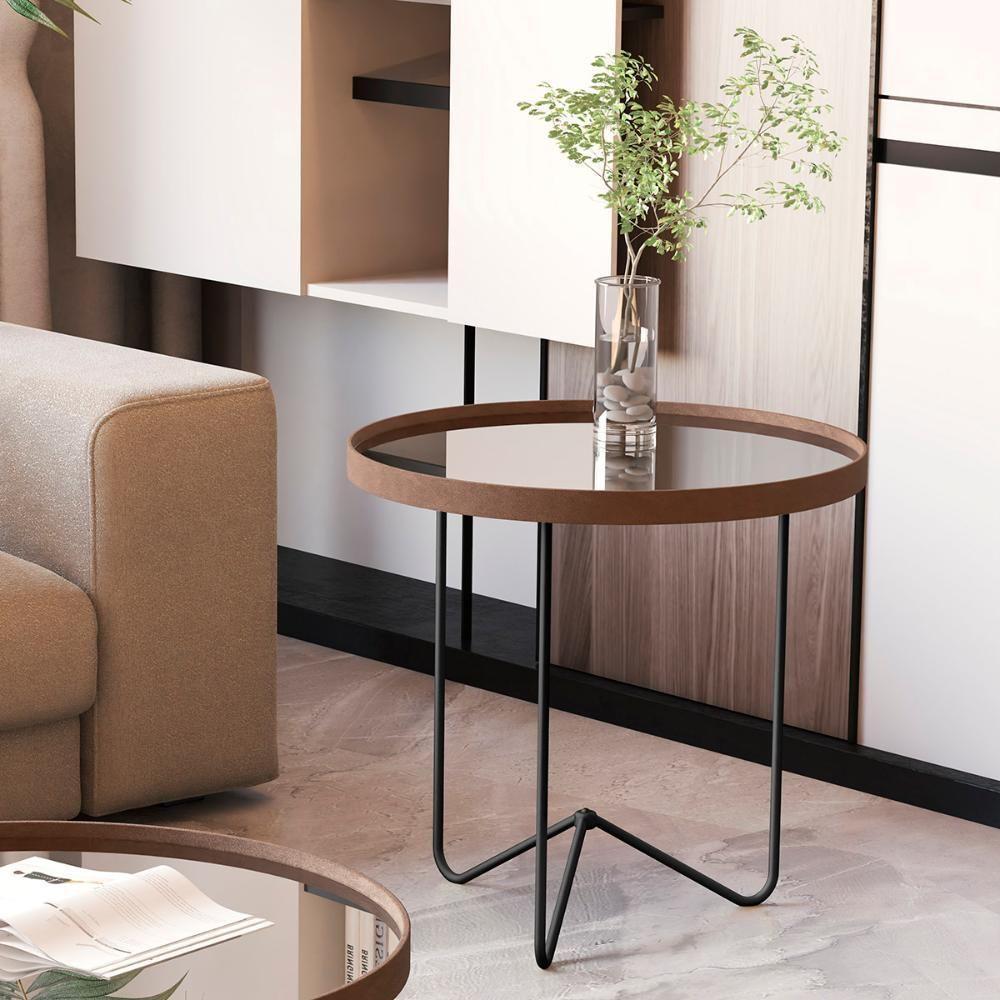 Mesa Lateral Alamanda Sala Espelhada Com Pés Metálicos Castanho-preto - 2