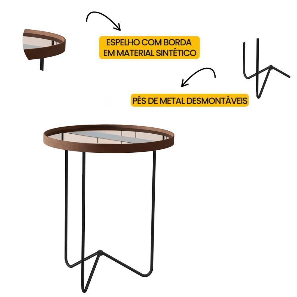 Mesa Lateral Alamanda Sala Espelhada Com Pés Metálicos Castanho-preto - 3