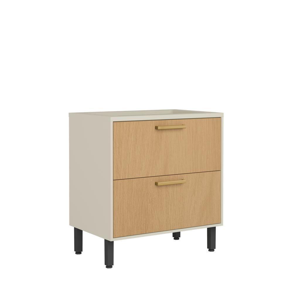 Balcão Cooktop Gavetão E Porta Basculante Nogal Bertolini Dourado/areia - 1