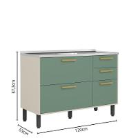 Balcão Com Pia 3 Portas 2 Gavetas Verde Bossa Nova Bertolini Verde/areia - 2