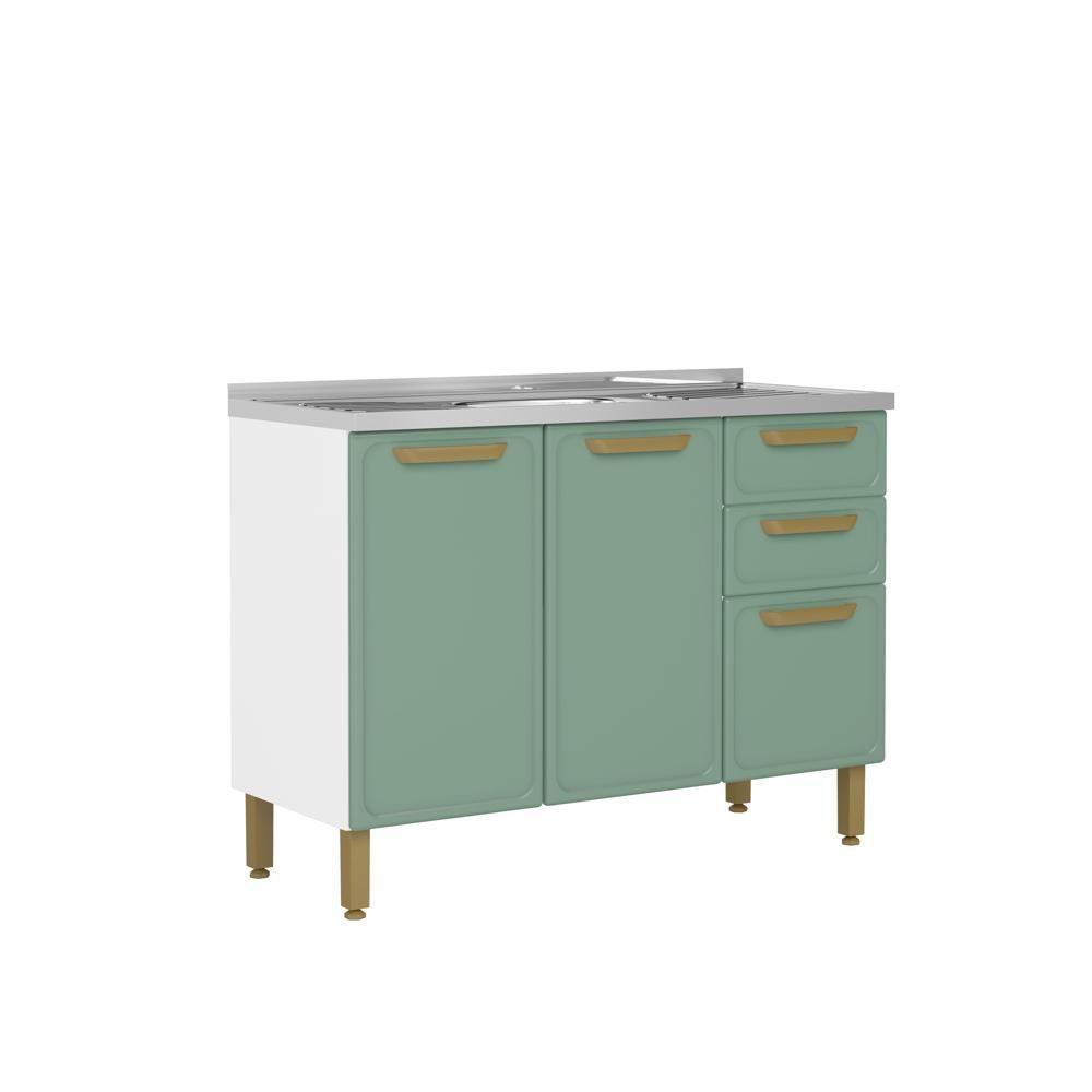 Balcão De Aço Pia 3 Portas 2 Gavetas Verde Bella Bertolini Verde/branco - 1