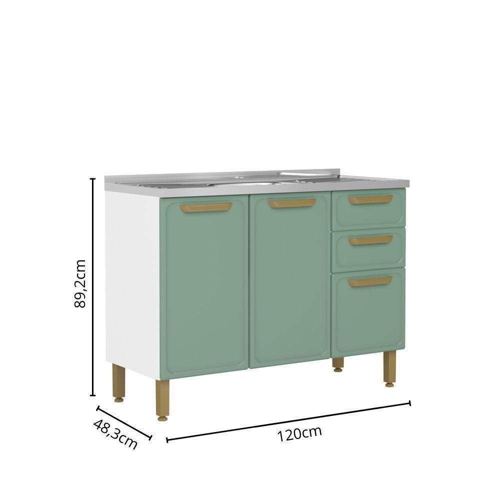 Balcão De Aço Pia 3 Portas 2 Gavetas Verde Bella Bertolini Verde/branco - 2