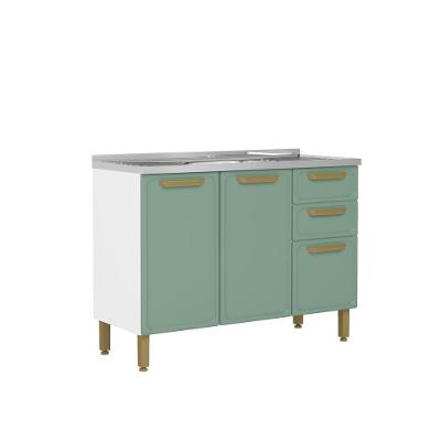Balcão De Aço Pia 3 Portas 2 Gavetas Verde Bella Bertolini Verde/branco
