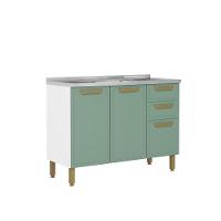 Balcão De Aço Pia 3 Portas 2 Gavetas Verde Bella Bertolini Verde/branco - 1