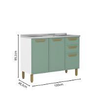 Balcão De Aço Pia 3 Portas 2 Gavetas Verde Bella Bertolini Verde/branco - 2