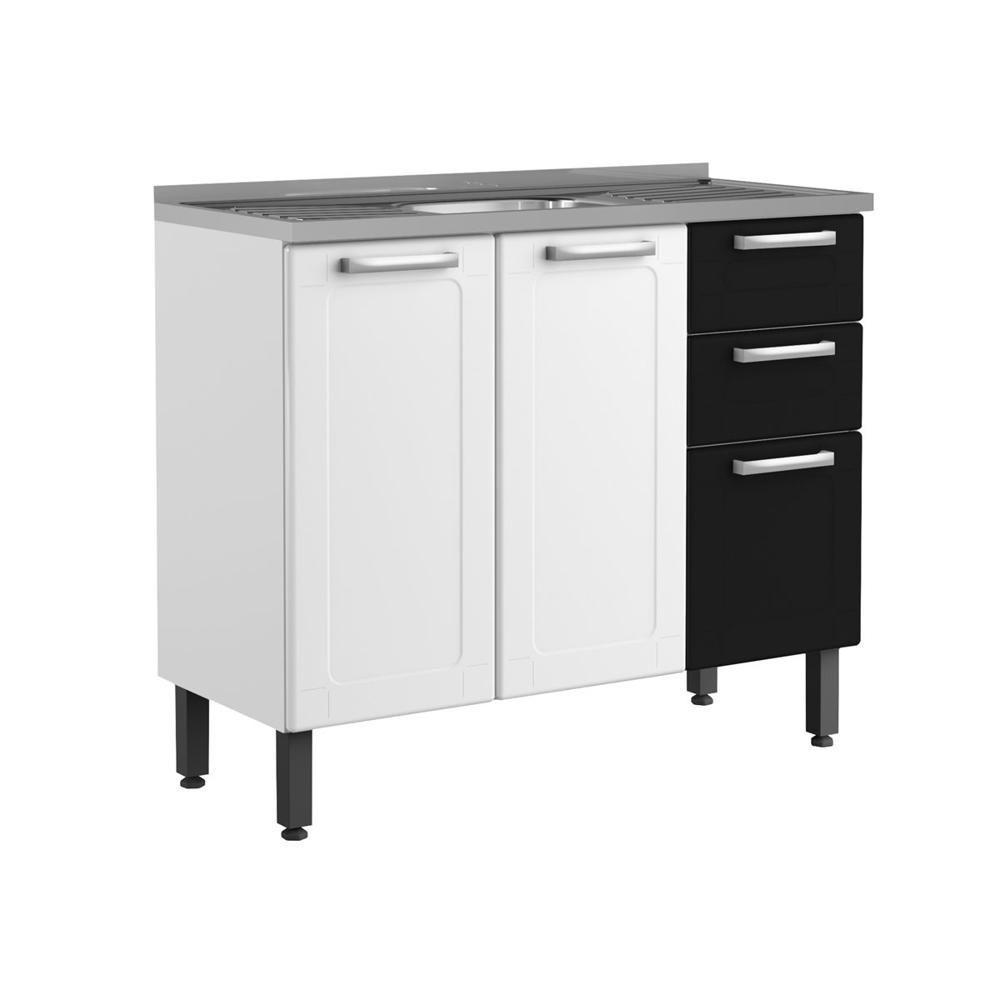 Balcão De Aço Com Pia 3 Portas 2gav Preto E Branco Bertolini Branco/preto - 1