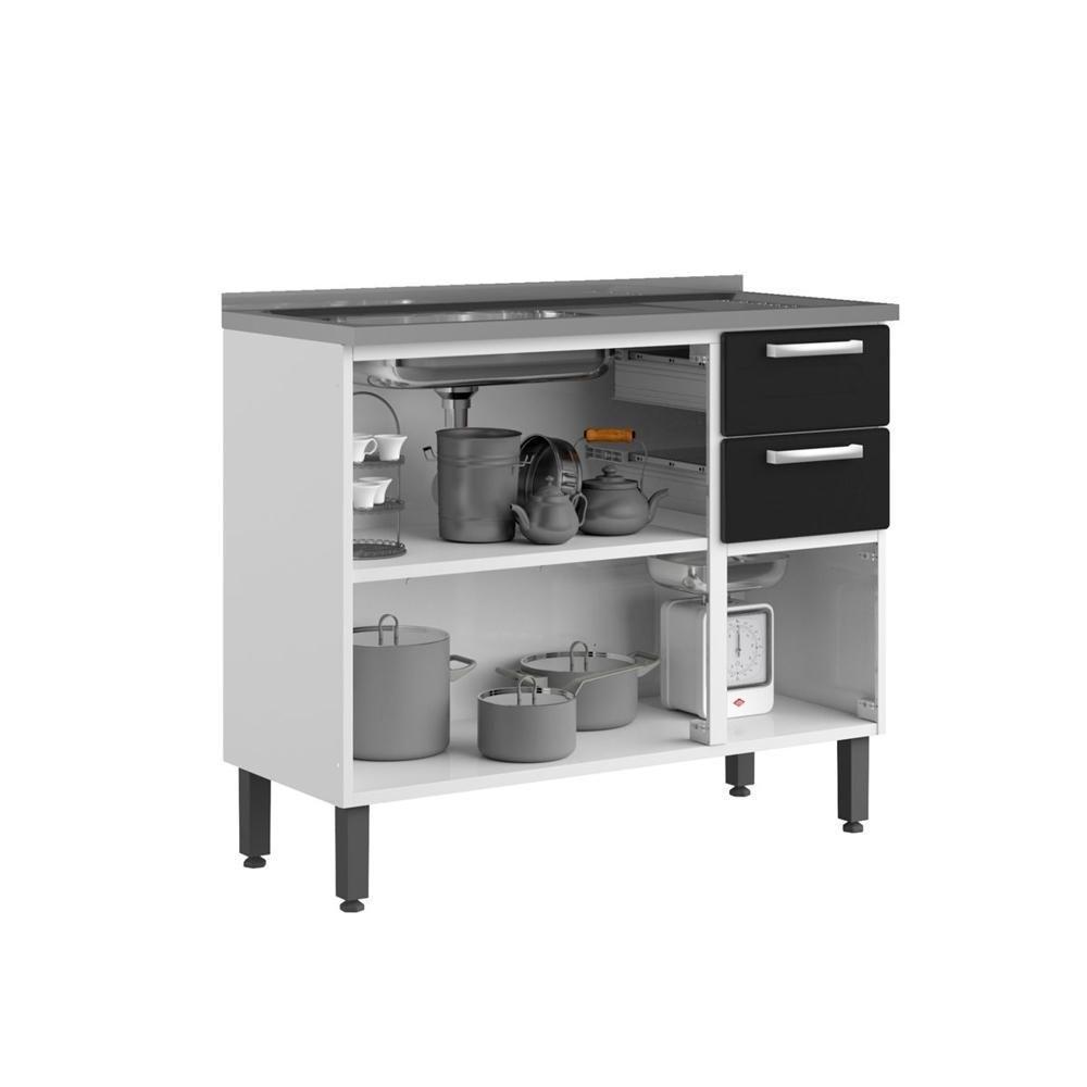 Balcão De Aço Com Pia 3 Portas 2gav Preto E Branco Bertolini Branco/preto - 4